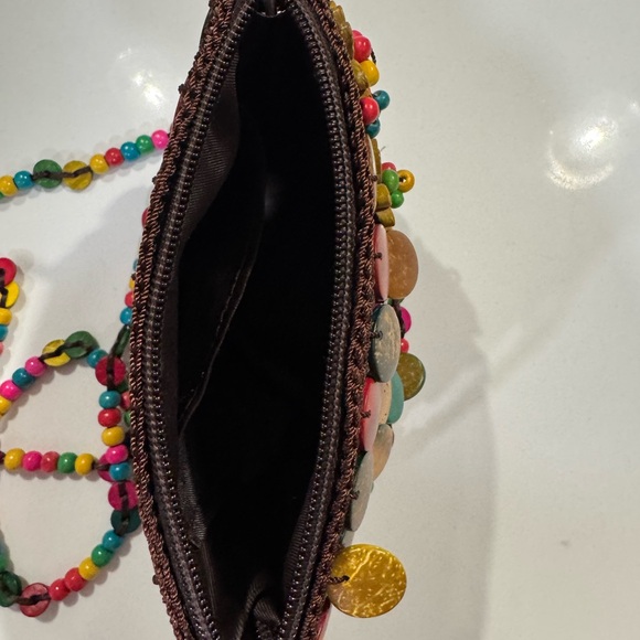 Vintage Brown and Multi-Colored Beaded Flower Crossbody Boho Purse - Picture 6 of 10